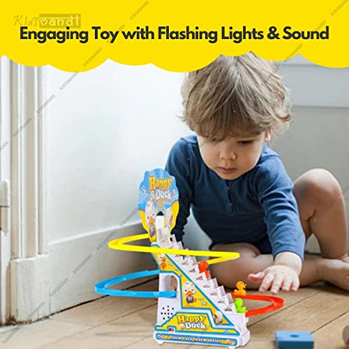 Image of Kids Mandi Duck Roller Coaster Slide Toy Set |3 Cute Ducklings Climbing Stairs automatically with Lights & Music | Electric Duck Chasing Race Track Set | Small ducks climbing stairs toy set