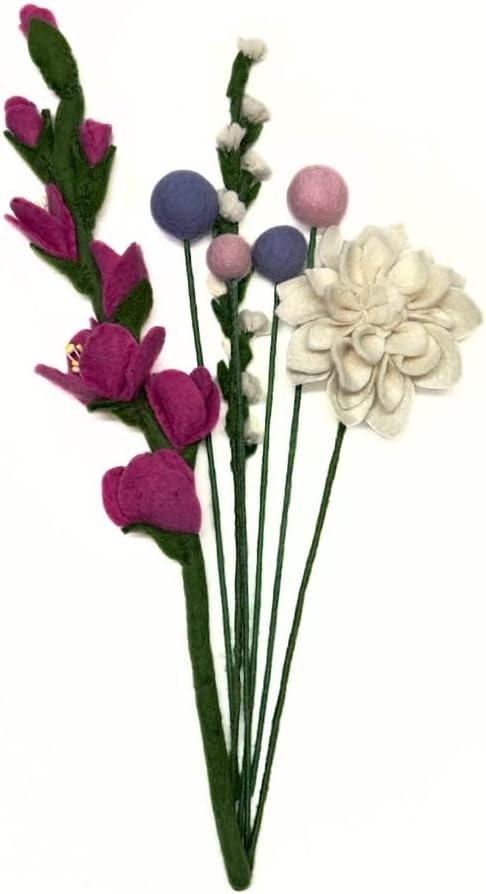 Humble Hilo Handmade Felt Flower Bouquets for Decoration Felt Flower Bouquets Fall & Holiday Valentines Flowers (Blossoms Fuchsia and White)