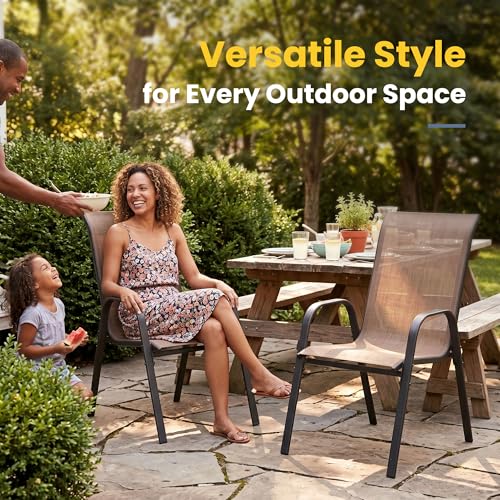 Image of VICLLAX Outdoor Dining Set for 10, All Weather Metal 11 Pieces Patio Set-60 Round Outdoor Table and Stackable Chairs for Lawn Garden and Backyard, Walnut Wood Grain Tabletop