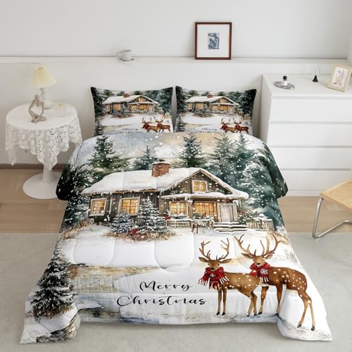 Homewish-Merry-Christmas-Comforter-Set-King-SizeElk-Deer-Rustic-Cabin-Duvet-Insert-for-Kids-Boys-Girls-Room-DecorSnowflake-Winter-Theme-Bedding-Set-3PcsWild-Animal-Woodland-Quilt-Set2-Pillowcases Homewish Merry Christmas Comforter Set King SizeElk Deer Rustic Cabin Duvet Insert for Kids Boys Girls Room DecorSnowflake Winter Theme Bedding Set 3PcsWild Animal Woodland Quilt Set2 Pillowcases