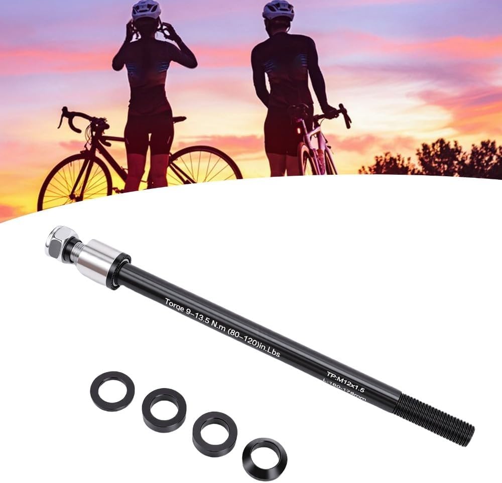Bicycle Trailer Thru Axle Adapter M12 x 1.0/1.5/1.75, 12mm Rear Bike Axle with Spacers for Trailer Hitch, Adjustable for 135/142/148mm Frame Spacing, Black Cycling Part