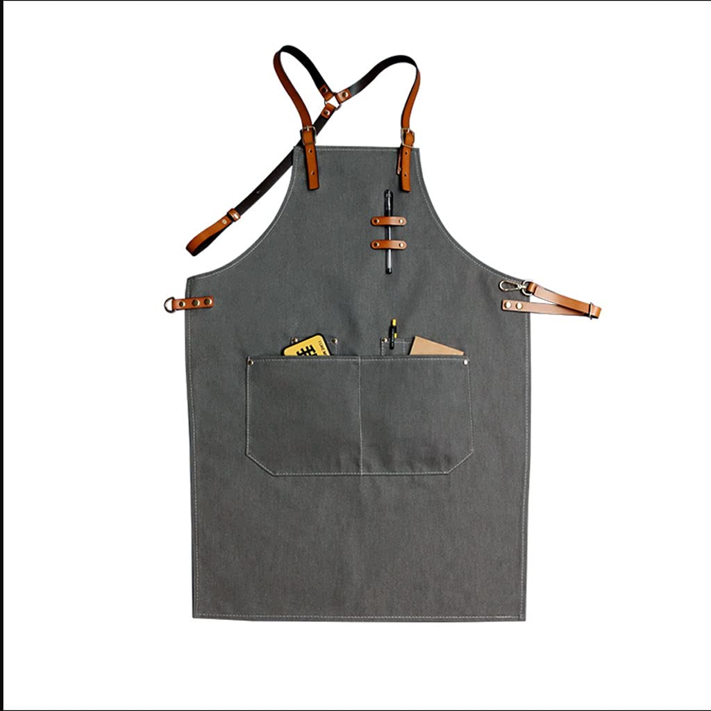 Delantales Cocina Cocina Delantales Ajustable Cuero de Vaca Correa de Hombro Denim Delantal for Hombres Mujeres Impermeable Babero Cocina Delantal con Bolsillos Regalo Sorpresa