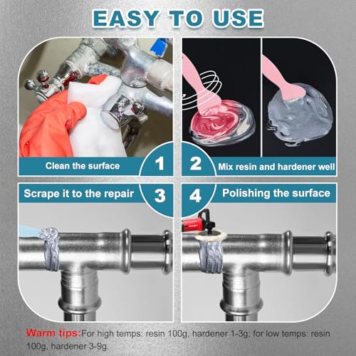 Image of 7 oz Aluminum Putty Repair, Strong Adhesive Power & Rapid Cure Aluminum Epoxy, Epoxy Weld for Hot Tubs, Radiators, Boat Hulls, Tanks & More, Gray Color