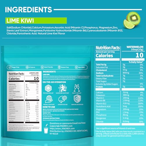 Image of Electrolytes Powder Packets Sugar Free, 30 Sticks High Sodium Hydration Packets, Low Calorie Electrolyte Packets Drink Mix Liquid Daily IV with Lime Kiwi, 10.5OZ
