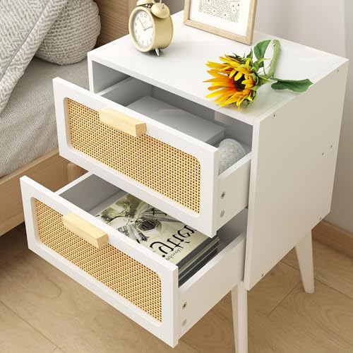 Image of YAUKOMEL White Nightstand, Wood End Table, Side Table CTG59W