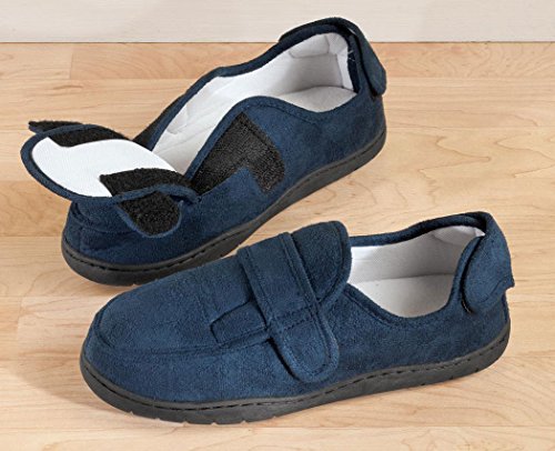 Miles Kimball Plush Memory Foam Slippers, Adjustable for Custom Fit, 100% Polyester, Sturdy Rubber Soles, Unisex - Navy Blue, Small2