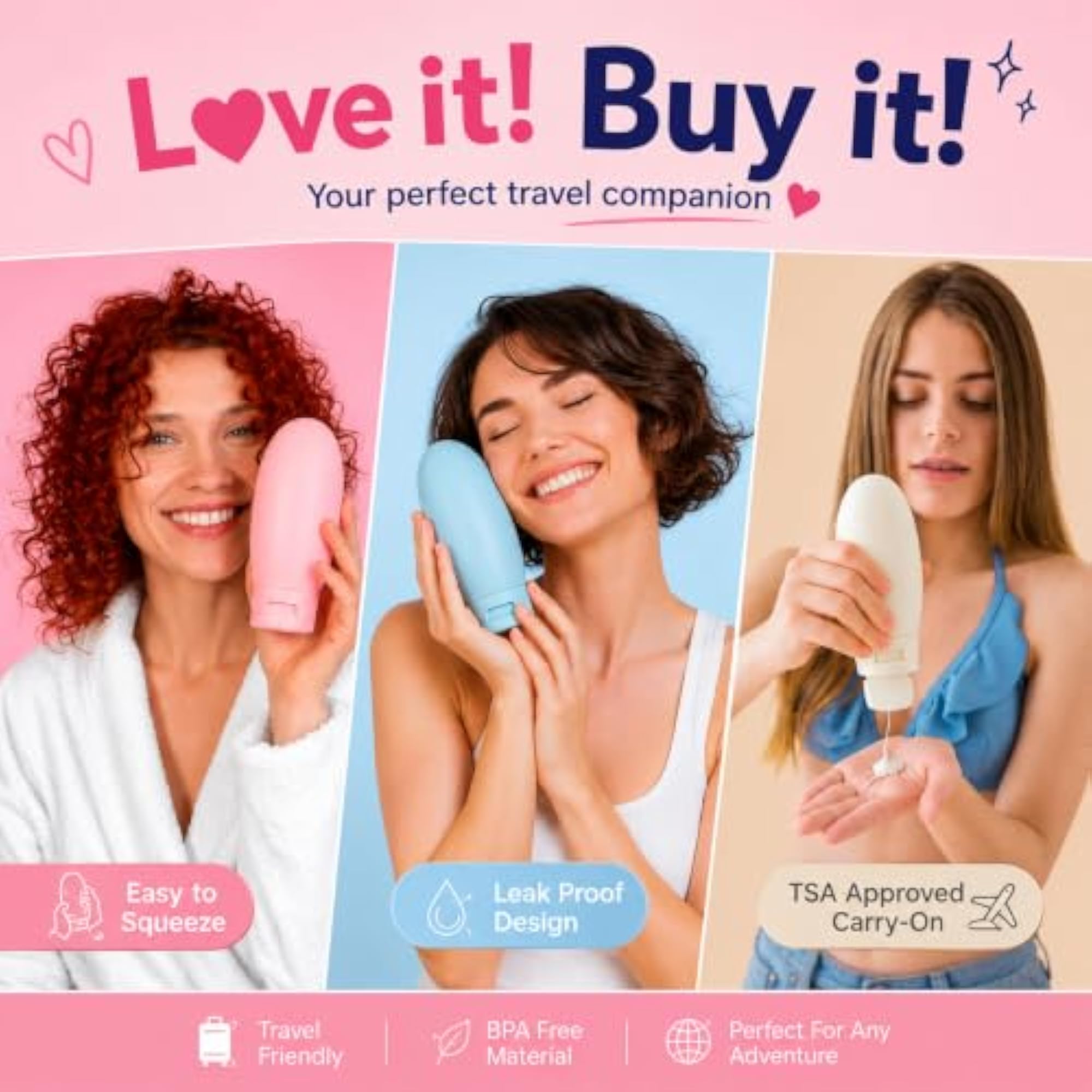 Travel Bottles for Toiletries, Leak-Proof Silicone Containers