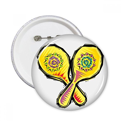 Peint à la main Jaune Raquette broche ronde, badge d'artisanat d'art mexicain pour customisation