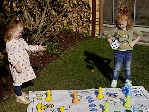 alldoro 60060 Garten Ludo, XXL Outdoor Brettspiel mit 16 Spielfiguren und Würfel, Riesenludo mit Tragetasche, große Garden Matte mit Laufspiel Muster, Spiel für Kinder ab 3 Jahre und Erwachsene – Bild 8