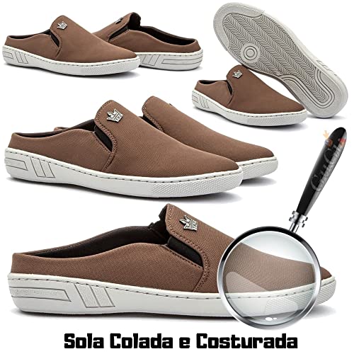 Mule Masculino Iate Babuche Chinelo Tenis Casual Calce Facil Com Sola Costurada 571-DB Cor:Café;Tama