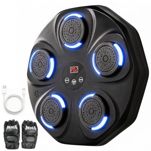 Image of Music Boxing Machine for Adults & Kids, Wall Mounted Bluetooth Boxing Trainer with Gloves, LED Rhythm Lights, Hit Counter, 9 Modes & 9 Speeds, Home Gym Fitness Equipment