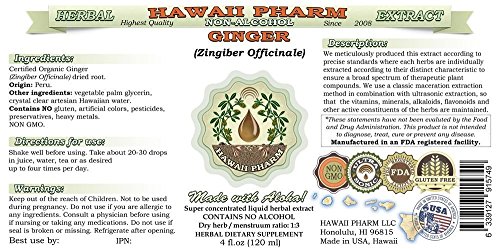 Hawaii Pharm Ginger Alcohol-Free Liquid Extract, Organic Ginger (Zingiber Officinale) Dried Root Glycerite Natural Herbal Supplement 2 Oz thumb #1