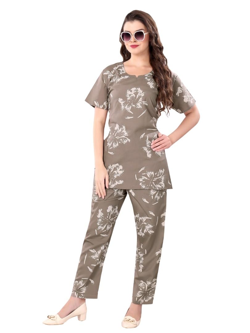 Women Floral Printed Rayon Top and Pant Co-ord Set, Short Sleeves, Relaxed Fit, Matching Bottom, Casual Wear, All-Over Print-picture-38