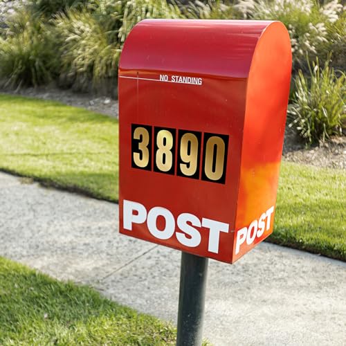 Image of Tenare 96 Pcs Vinyl Number Stickers 0-9 Reflective,4 Inch,Gold in Black | Waterproof Self Adhesive for Mailbox Address, Door Signs, Trash Cans, Trucks, Outdoor Home Business Use, Durable Vinyl