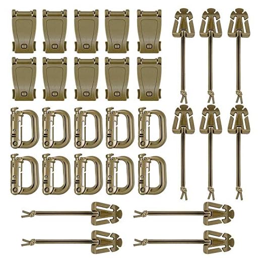 BOOSTEADY Kit of 30 Attachments for Molle Bag Tactical Backpack Vest Belt,D-Ring Grimlock Locking Gear Clip, Web Dominator Elastic Strings, Strap Management Tool Buckle