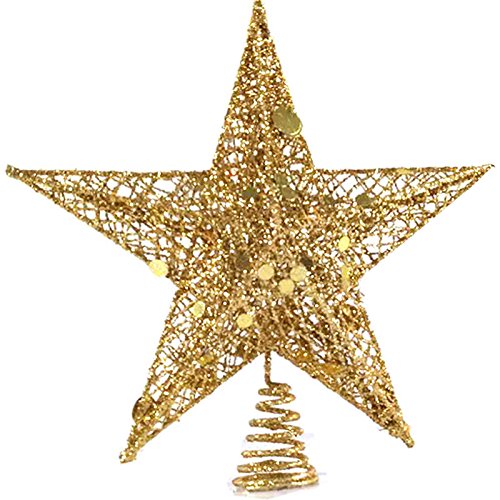 25cm Christmas Tree Topper Star, 3D Metal Sequin Glitter Star Christmas Tree Decoration (gold)