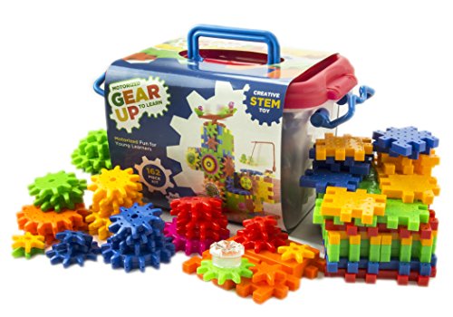 Motorized Gear Up to Learn 162 Piece Interactive Building Toy Set | Colorful Interlocking Plastic Blocks | Battery Powered Motor Spinning Gears | Creative STEM Educational Kit | Fun for Kids