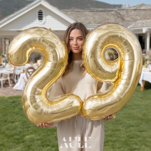 Image of AULE 40 Inch Large 29 Balloon Numbers Light Gold, Big Foil Number Balloons, Giant Helium 92 Happy Birthday Party Decorations for Man and Women, Huge Mylar Anniversary Party Supplies