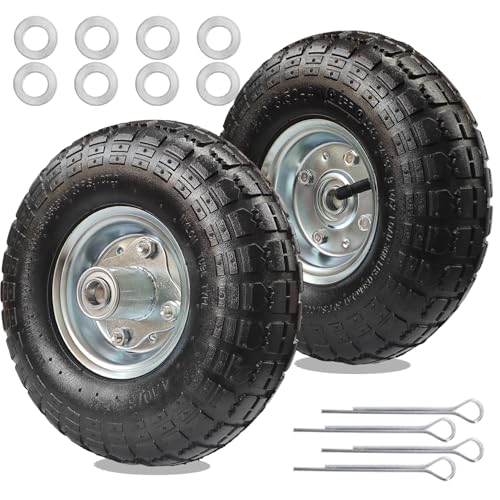 EAGWON 10 Heavy Duty 4.10/3.50-4 Pneumatic Tires & Wheel Set for Gorilla Cart Tires Garden Carts Hand Trucks Snowblower Wheels | 5/8 Bearings 2.2 Hub Offset (2-Pack)