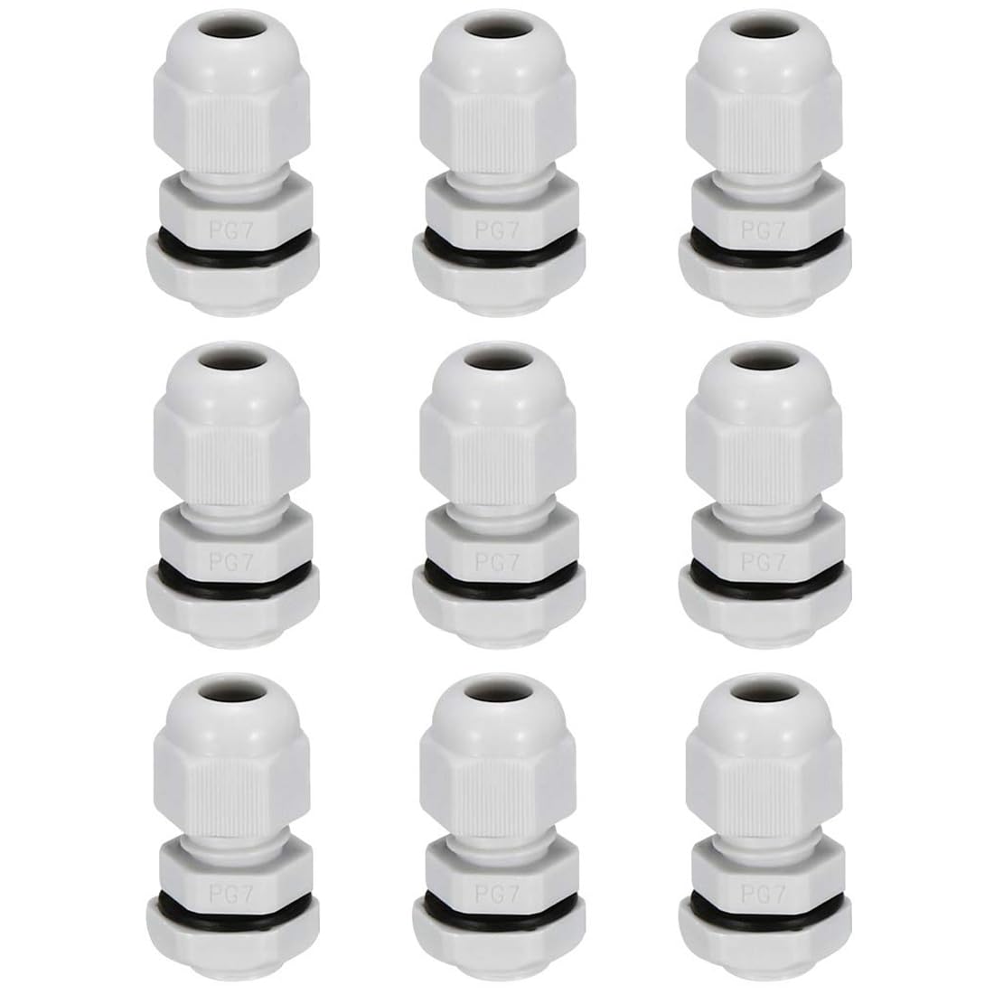 TA-VIGOR 9Pcs PG7 Cable Gland, IP68 Waterproof Adjustable Plastic Nylon Wire Connectors Gland Joints for 3mm-7mm Cables