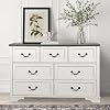 Farmhouse 7 Drawers Dresser for Bedroom 47 Wide Wood Rustic Chest of Drawers with Natural Texture Vintage Closet Storage Dressers Organizer for Bedroom Living Room Hallway Antique White