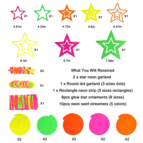 22Pcs Neon Streamers Paper Uv Neon Garland Glow In The Dark Party Decorations Black Light Neon Stars Round Dots Garland Hanging Streamers Fluorescent Black Light Party Supplies For Birthday Wedding #TOP1