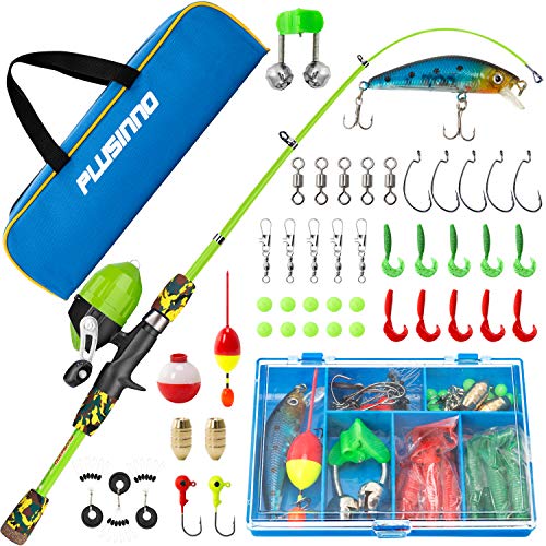 PLUSINNO Kids Fishing Pole with Spincast Reel Telescopic Fishing Rod Combo Full Kits for Boys, Girls, and Adults (Yellow, 180cm 70.86In)