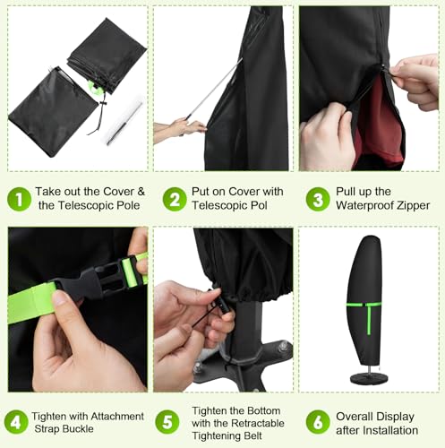 GEMITTO Funda Protectora para Parasol, Cubierta Impermeable para Sombrilla de Jardín, Cubierta Impermeable con Cremallera para Sombrilla (280x30/81/45cm, 600D) - imagen 5