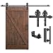 8ft Heavy Duty Sliding Barn Door Hardware Kit, 8ft Single Rail, Black, (Whole Set Includes 1x Pull Handle Set & 1x Floor Guide) Fit 48" Wide Door Panel(Big Industrial Wheel Hanger)