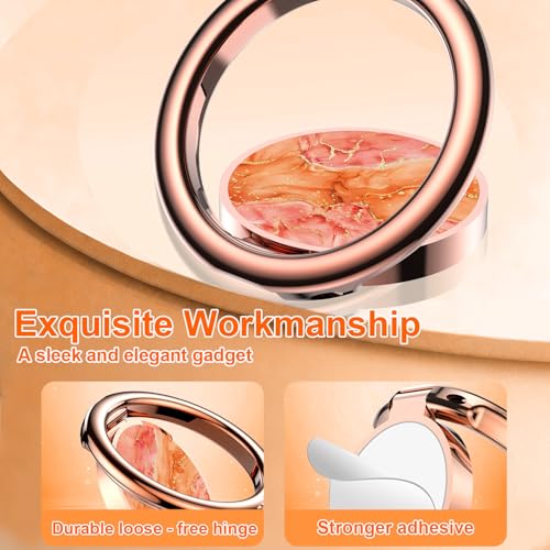 Image of Magnetic Phone Ring Holder for MagSafe Grip,[Super Magnet],Stylish 360 Rotation Cell Phone Grip Stand Finger Ring Kickstand for iPhone 17 16 15 14 Pro Max,iPad and Smartphones,Marble
