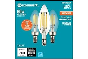 EcoSmart e320663 B11 60W Equivalent Dimmable Clear LED Candelabra Light Bulb