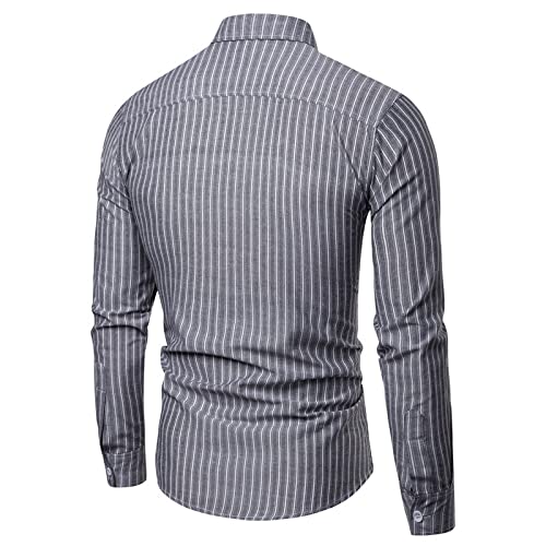 Gestreept reversoverhemd voor heren Modetrend Retro Eenvoudig Slank ontwerp Outdoor Business Commuter Veelzijdige shirts met lange mouwen - Afbeelding 3