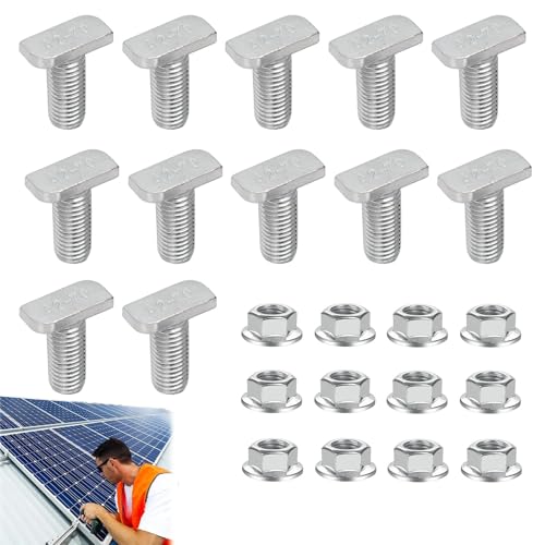 Hammer Head Screws, Pack of 12 Hammer Head Screws Stainless Steel m8 x 20 mm, Hammer Head Screw with Locking Tooth Nuts, Greenhouse Screws, Stainless Steel for Photovoltaic and Solar Mounting (Silver)