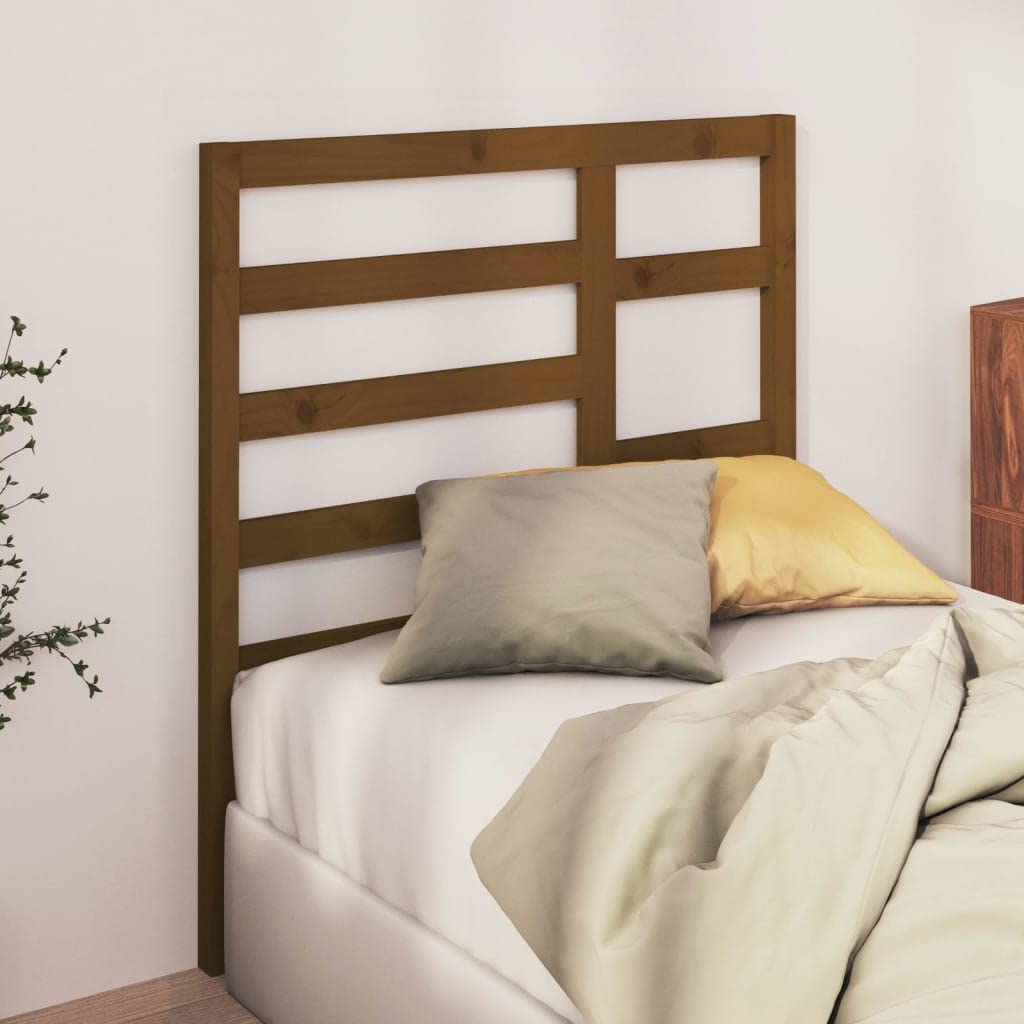 Testiera per letto matrimoniale, in legno di pino massiccio, 106 x 4 x 104 cm, effetto rustico, per camera da letto, schienale e telaio del letto, colore: marrone miele