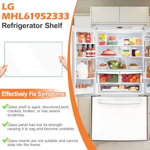 Image of Upgraded MHL61952333 Refrigerator Glass Shelf Compatible with LG Kenmore Refrigerator Shelf Replacement Parts Crisper Drawer Cover Tempered Glass Shelves LG Fridge Shelves Replacement LFCS22520S Part