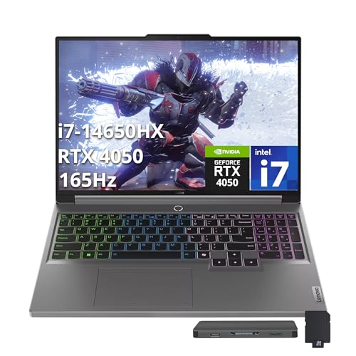 Image of Lenovo Legion 5 16 inch WQXGA 165Hz Gaming Laptop, Intel i7-14650HX, 16GB DDR5, 2TB Storage (1TB SSD+1TB Docking Station Set), GeForce RTX 4050, 4-Zone RGB Backlit Keyboard, Wi-Fi 6E, Win 11 Pro, Grey