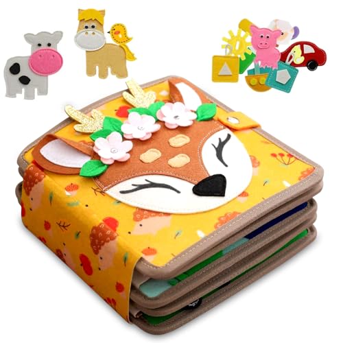SKIKHN Quiet Book ab 1 Jahr, Montessori Busy Board Filz, Stoffbuch für Babys, 3D Filzbuch Montessori, Baby Sensorik Spielzeug für frühe Bildung Feinmotorik, Ab 2 3 4 5 6 Jahre Junge Mädchen Geschenk
