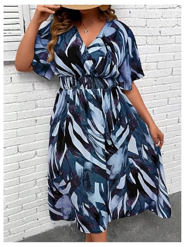 Image of Floerns Women's Plus Size Boho Floral V Neck Short Sleeve A Line Long Dress