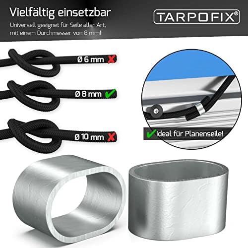 Tarpofix® Zaciski zaciskowe, tuleje zaciskowe do 8 mm liny gumowej i linki ekspanderowej (25 szt.) | owalne zaciski zaciskowe do samochodów osobowych, przyczep, liny plandekowej | 100% nierdzewne i
