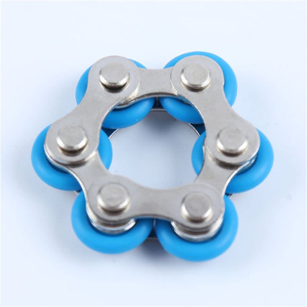 Metal Anxiety Ring Bike Chain Finger Fidget Toy, Anti Stress Anxiety Antistress Fidget Prop(light blue)