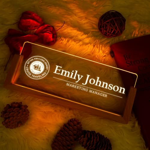 Image of Custom Name Plate for Desk, Personalized Light Up Acrylic Desk Name Plate, Personalized Office Gifts for Boss Coworkers Teacher, Employee Appreciation GIfts, Office Decor for Women Men