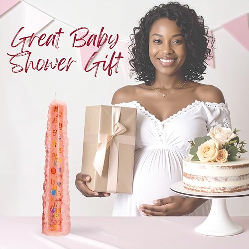 Biedermann & Sons Baby Shower Countdown Candle for Girls, Baby Pink 15 Inch Unscented Pillar, 42 Hour Burn Time, Marks 1 to 21 Year Celebrations, Keepsake Gift or Favor for Guests - Thumbnail 6