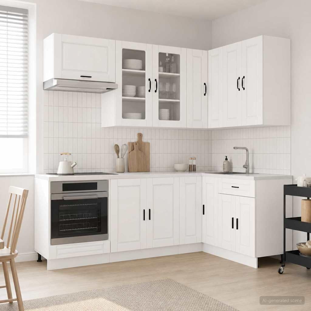 Mobile da cucina Porto, 8 pezzi, bianco lucido, in legno