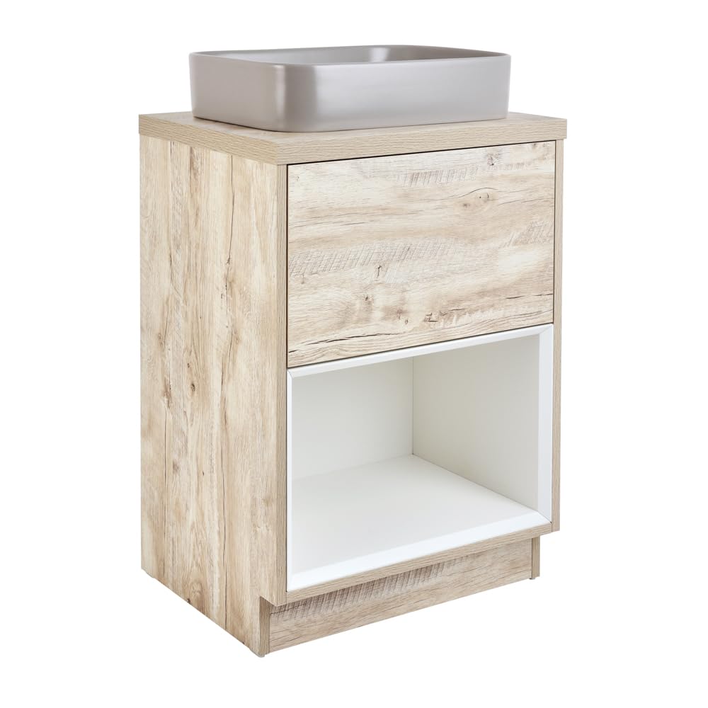 Milano Light Oak Unit / Pebble Basin Bexley Light Oak 600Mm Bathroom Vanity Unit Rectangular Pebble Countertop Basin