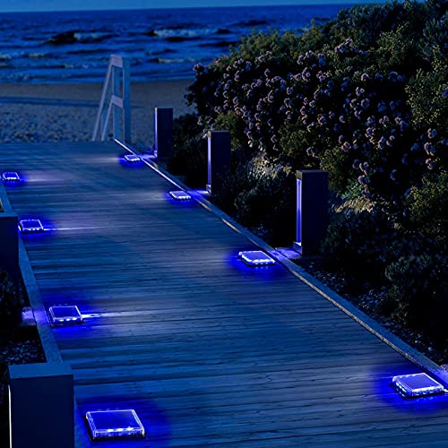 Lacasa Blue Solar Deck Lights 4 Pack, Dusk to Dawn Large Battery Step Lights, Big Solar Powered Waterproof Dock Lights, LED Solar Lights Outdoor Garden Stair Driveway Walkway Pathway Warning Lamp