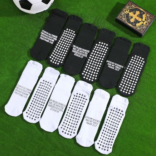 6 Pairs Grip Religious Socks Christian Sock Anti Slip Athletic Running Ankle Sock Elastic Low Cut with Rubber Dots Jesus Religious Faith Gifts for Men Women Football Basketball Soccer Sports3