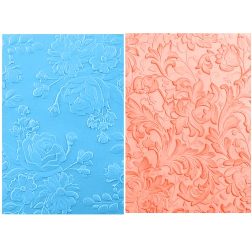 2 carpetas de grabado en relieve 3D para hacer tarjetas, flores, texturas florales, impresiones, fondo, plantillas de plástico para manualidades, álbumes de recortes y otras manualidades de papel, día