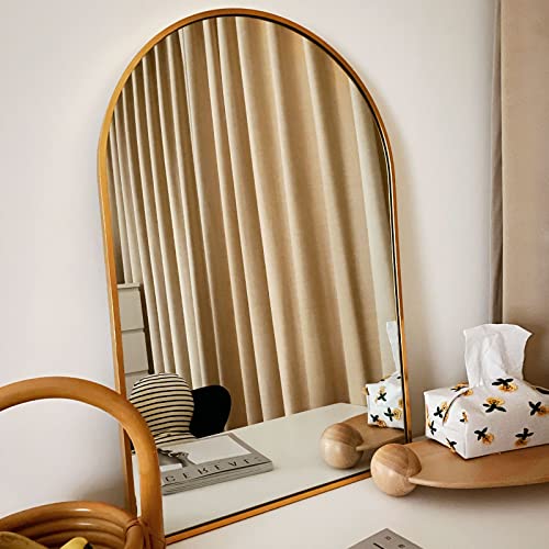 Harritpure 20" X 30" Wall Mirror Arched Bathroom Mirrors Aluminum Alloy Frame Contemporary Hanging Vanity Mirror For Bathroom Living Room Bedroom Entryway, Gold #TOP3