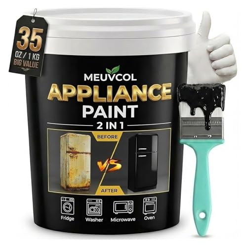 Meuvcol Appliance Paint 35 Floz Black Appliance Epoxy Paint For Metal & Plastic Surface Touch Up Coating For Refrigerator Dishwasher Washer Microwave Rust Preventative Coating With Tool