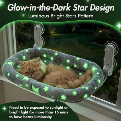 Image of Zoratoo Glow in the Dark Cat Window Perch, Foldable Cordless Pet Hammock, M